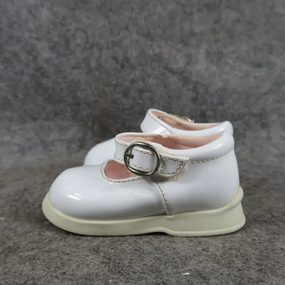 Baby Dress Shoes Mary Jane White Patent Closed Toe Classic Hook N Loop Straps